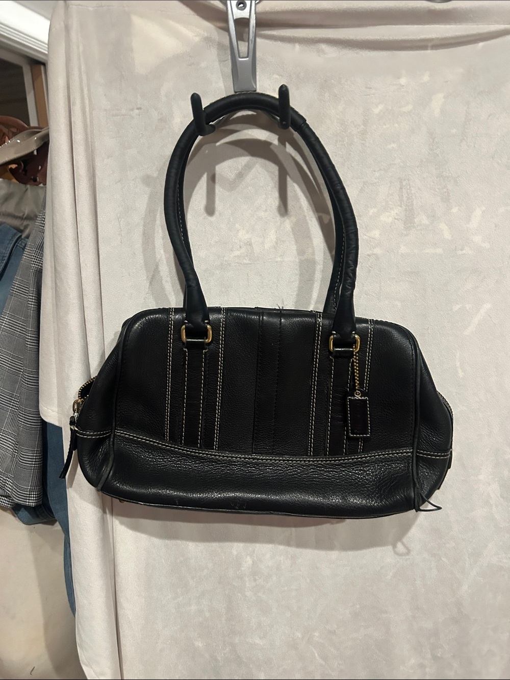 Coach Black Leather Shoulder Bag with Gold Hardware